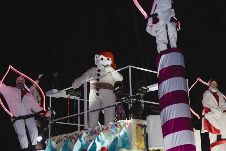 Bonhomme at the Québec Winter Carnival night parade in Québec City