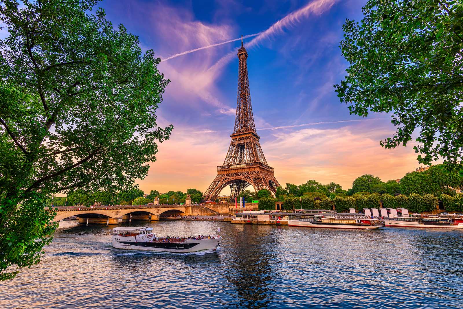 France-Paris-Seine-River-riverboat-eiffel-tower-background-spring